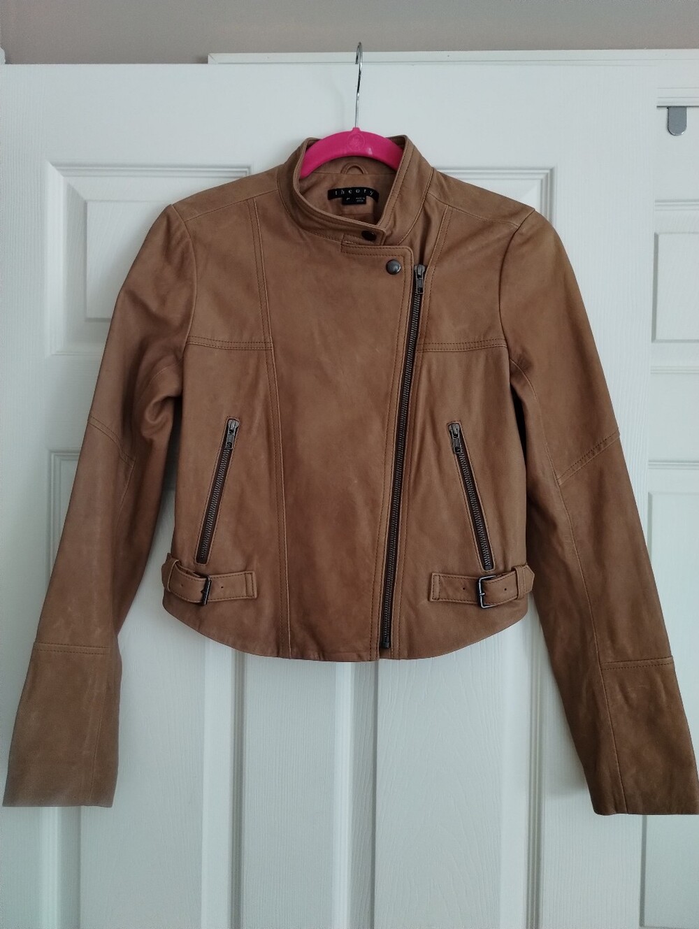Theory Brown Leather  Moto Jacket S/P